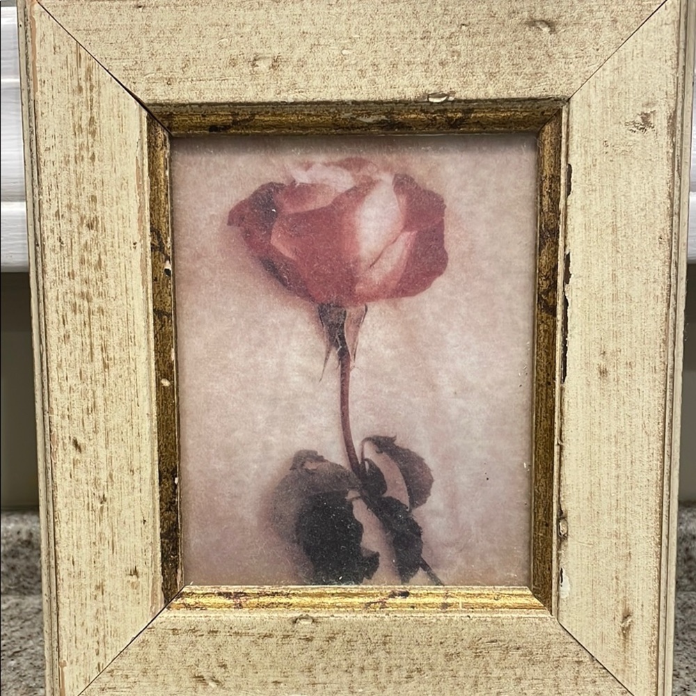 Art Vintage Style Beige Photo Frame with Rose Art
